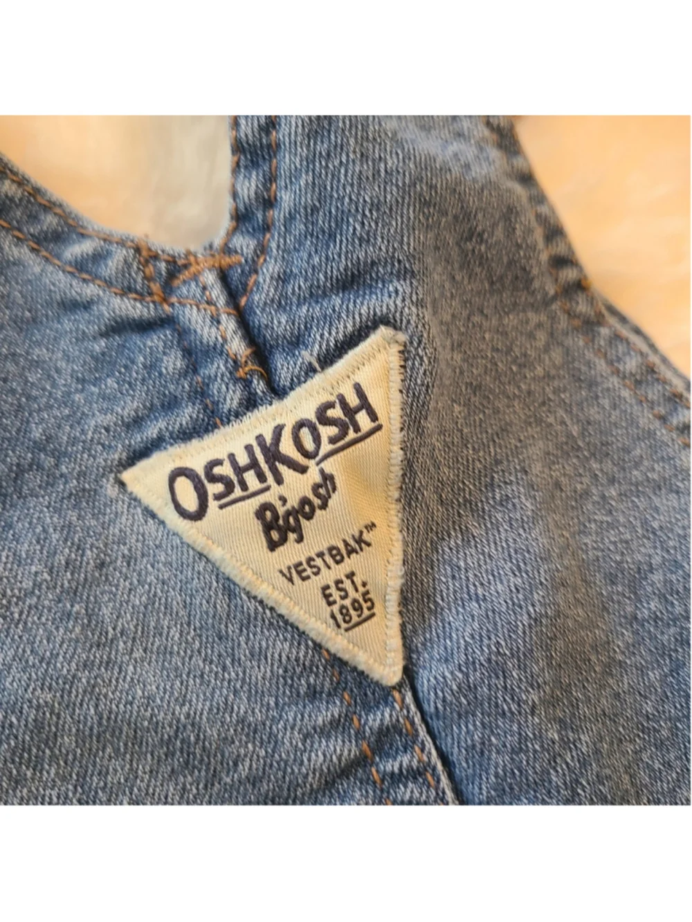 OshKosh B'gosh Denim Bib Overall Girls 9M Blue With Floral Leg Cuffs Trim Jean